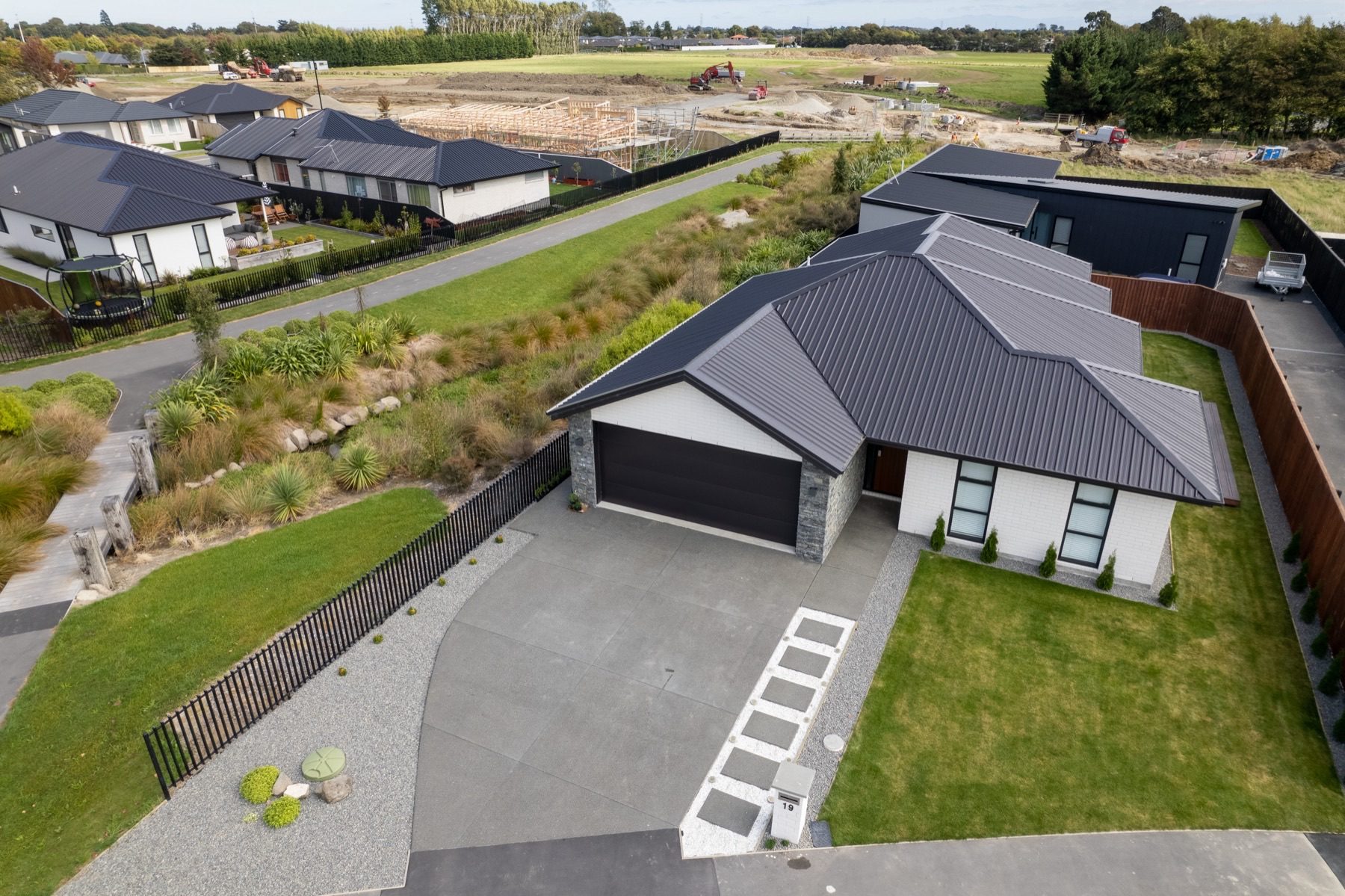 Aerial view of a JSR-built home on its section in Halswell, Christchurch.